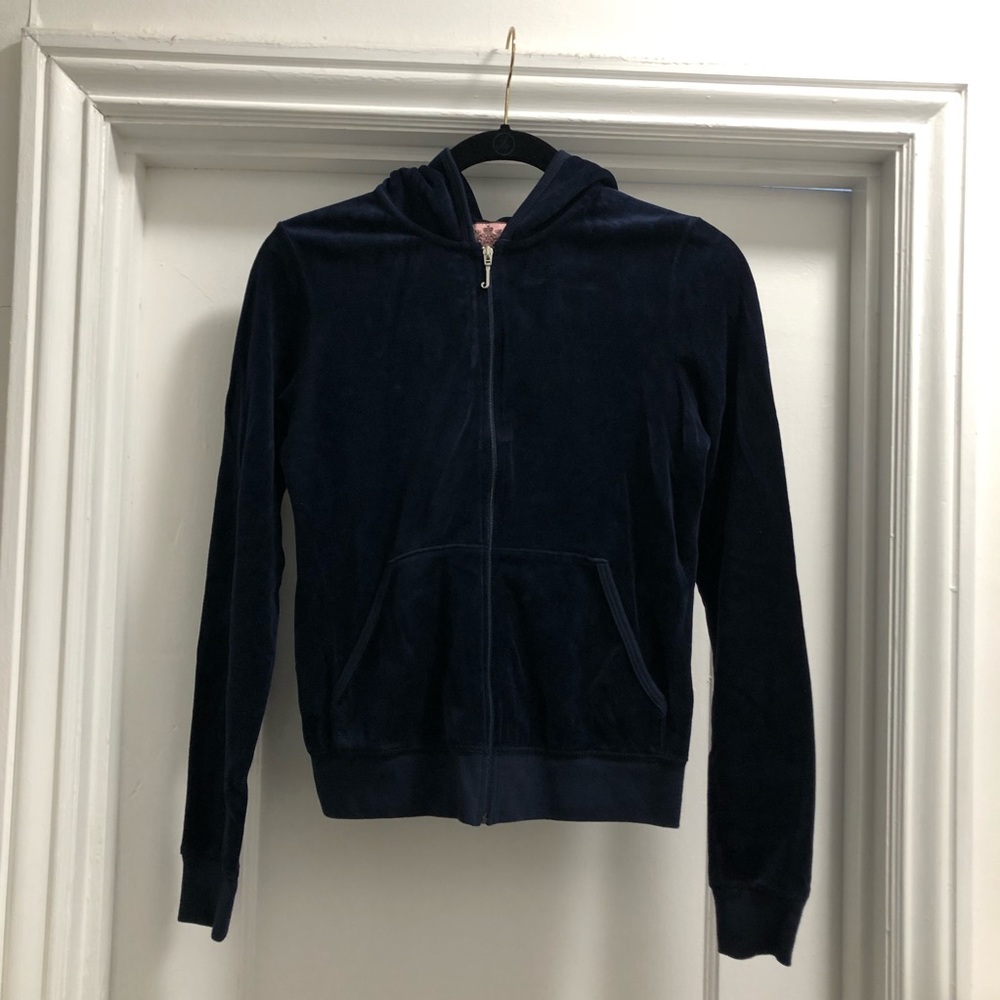 Juicy Couture Regal Velour Plush Navy Blue Hoodie